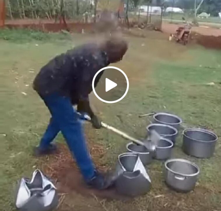 VIDEO; Ugandan man destroys saucepans after wife leaving him for another man VIDEO; Ugandan man destroys saucepans after wife leaving him for another man